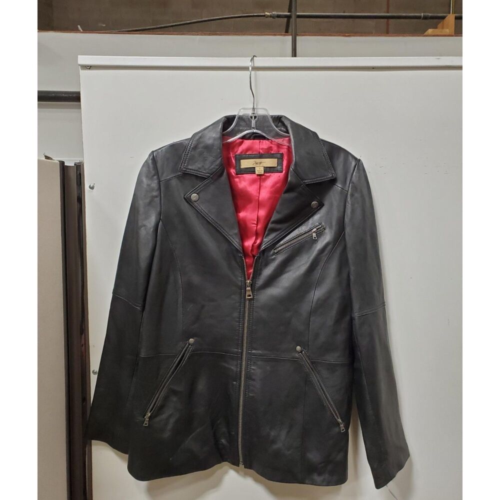 Niotto | Genuine Black Leather Full-Zip Motorcycle-Style Jacket | Women's Small